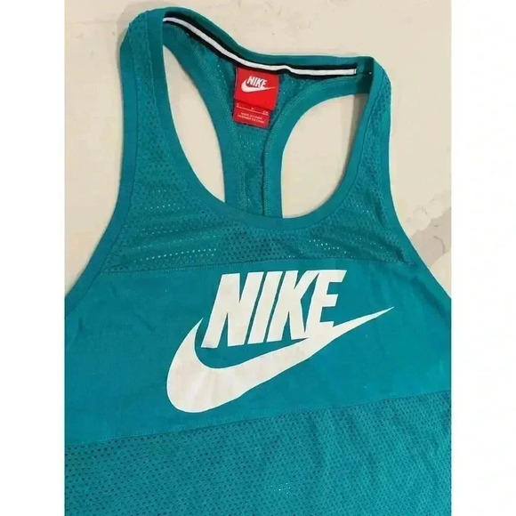 Nike Teal White Logo 3D Mesh Racerback Scoop Neck Tank Top Size Small - Picture 2 of 5